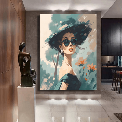 Elegant Lady in Sunglasses Abstract Wall Art