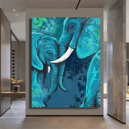 Embracing Elephants in Blue Wall Art