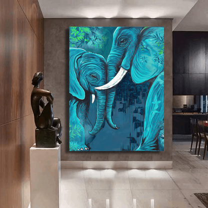 Embracing Elephants in Blue Wall Art