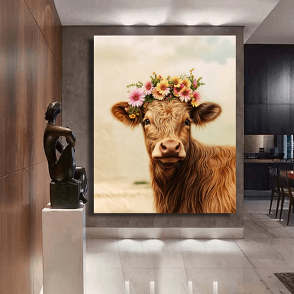 Floral Crowned Gentle Cow Wall Art