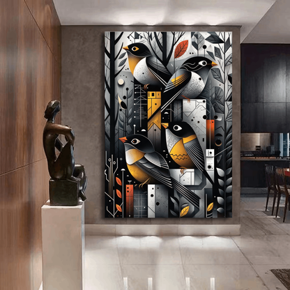 Geometric Birds in Forest Wall Art