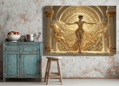 Golden Elegance Ballerina in Motion Wall Art