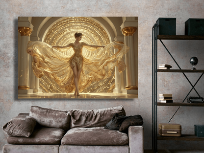 Golden Elegance Ballerina in Motion Wall Art