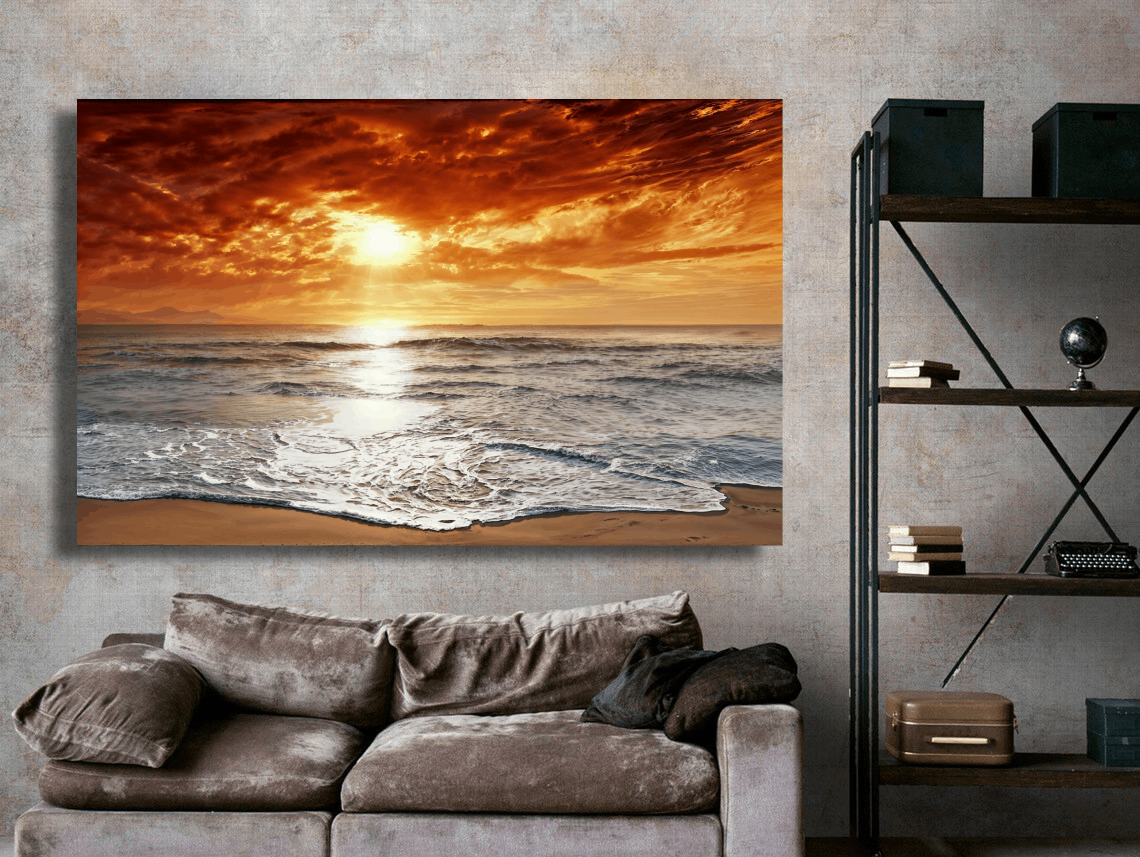 Golden Sunrise Sea Ocean Wall Art