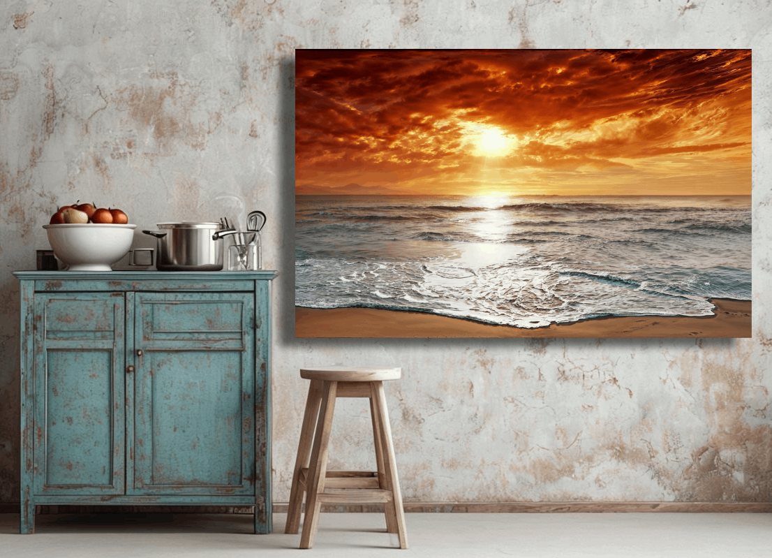 Golden Sunrise Sea Ocean Wall Art