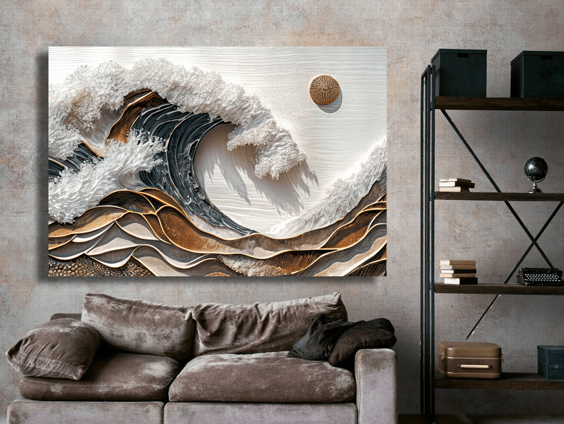 Golden Wave Meets Sun Wall Art