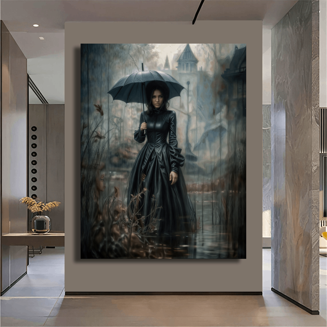 Gothic Woman in Rain Wall Art