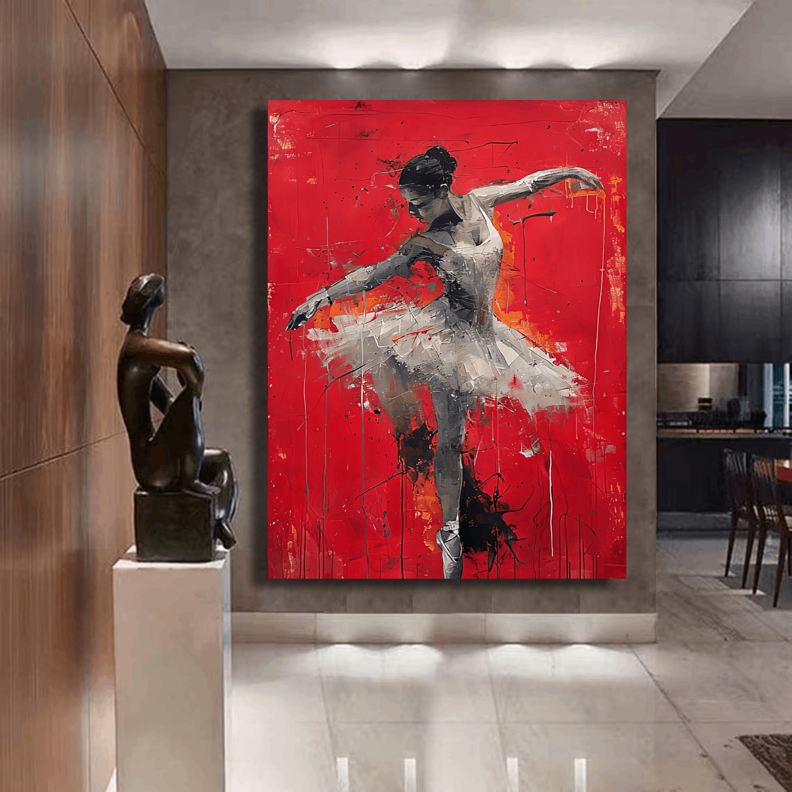 Graceful Ballerina on Red Wall Art