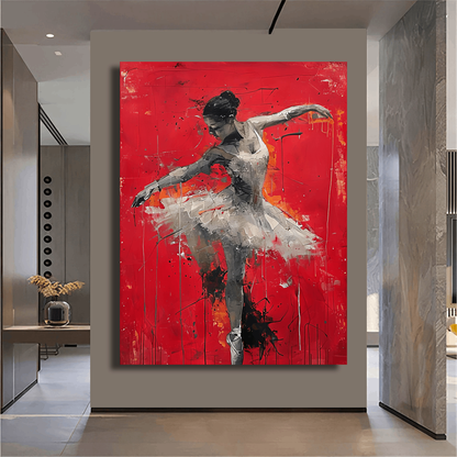 Graceful Ballerina on Red Wall Art