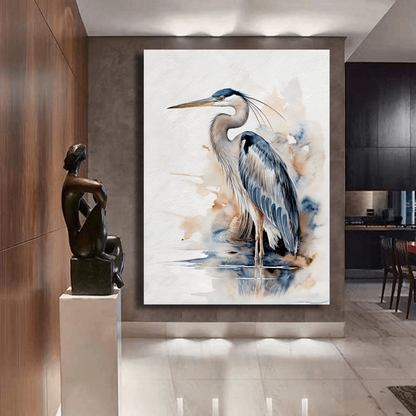 Graceful Heron Reflections Watercolor Wall Art