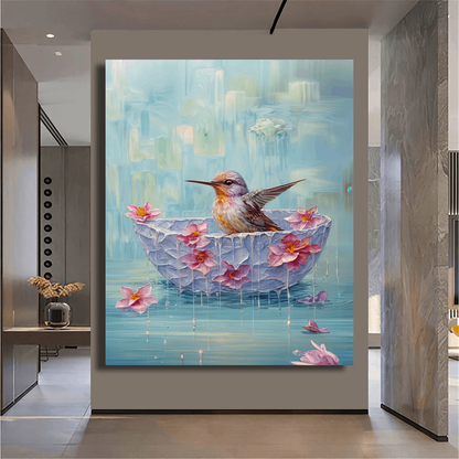 Hummingbird in Floral Bowl Wall Art