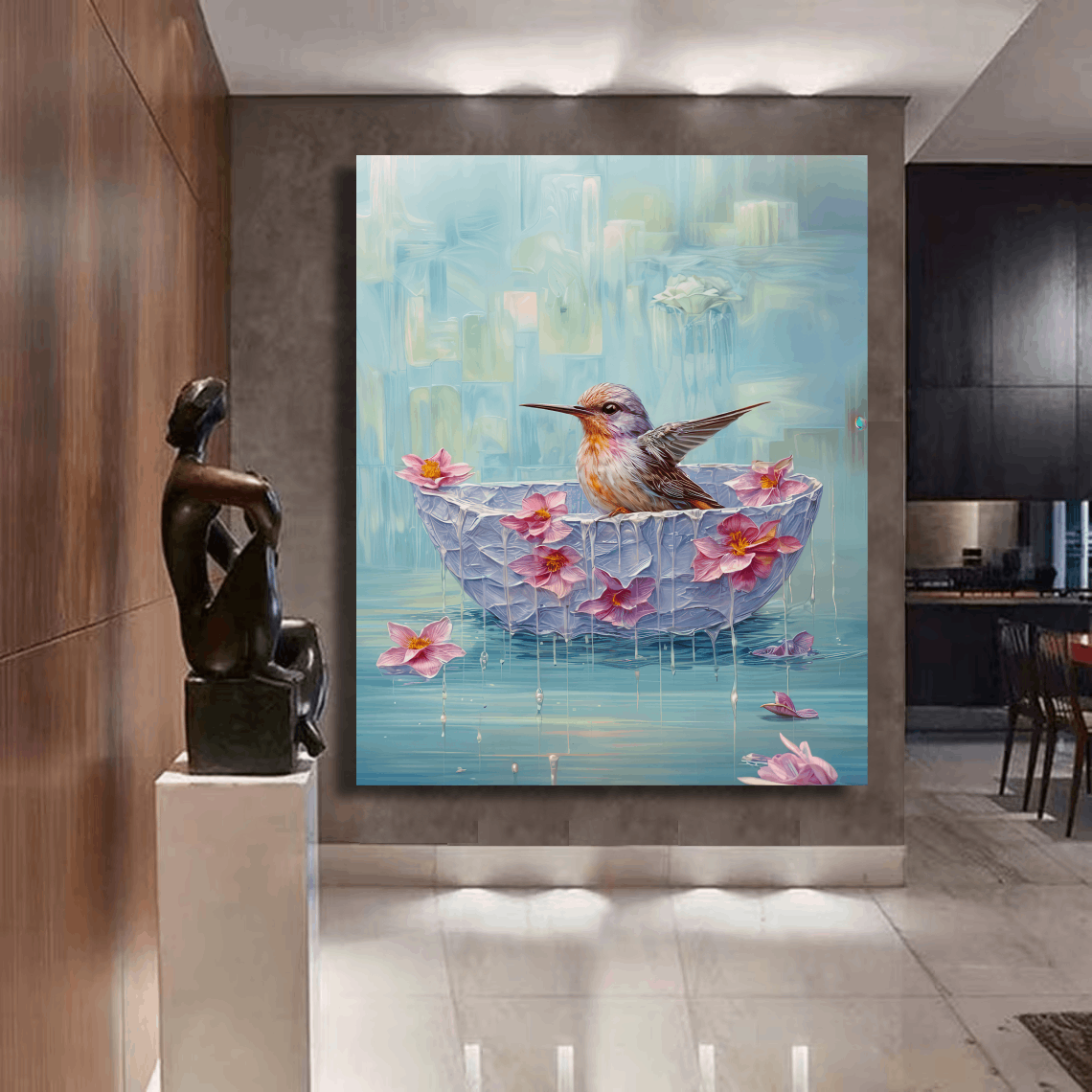 Hummingbird in Floral Bowl Wall Art