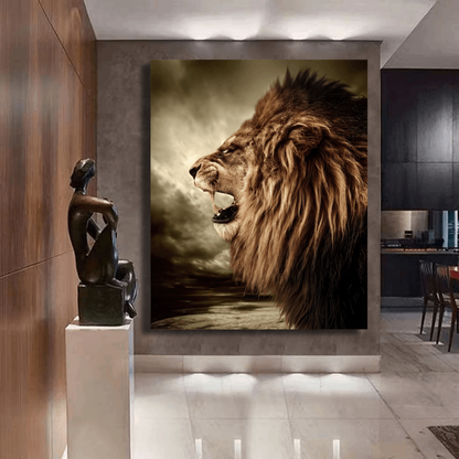 Lion's Majestic Roaring Strength Wall Art