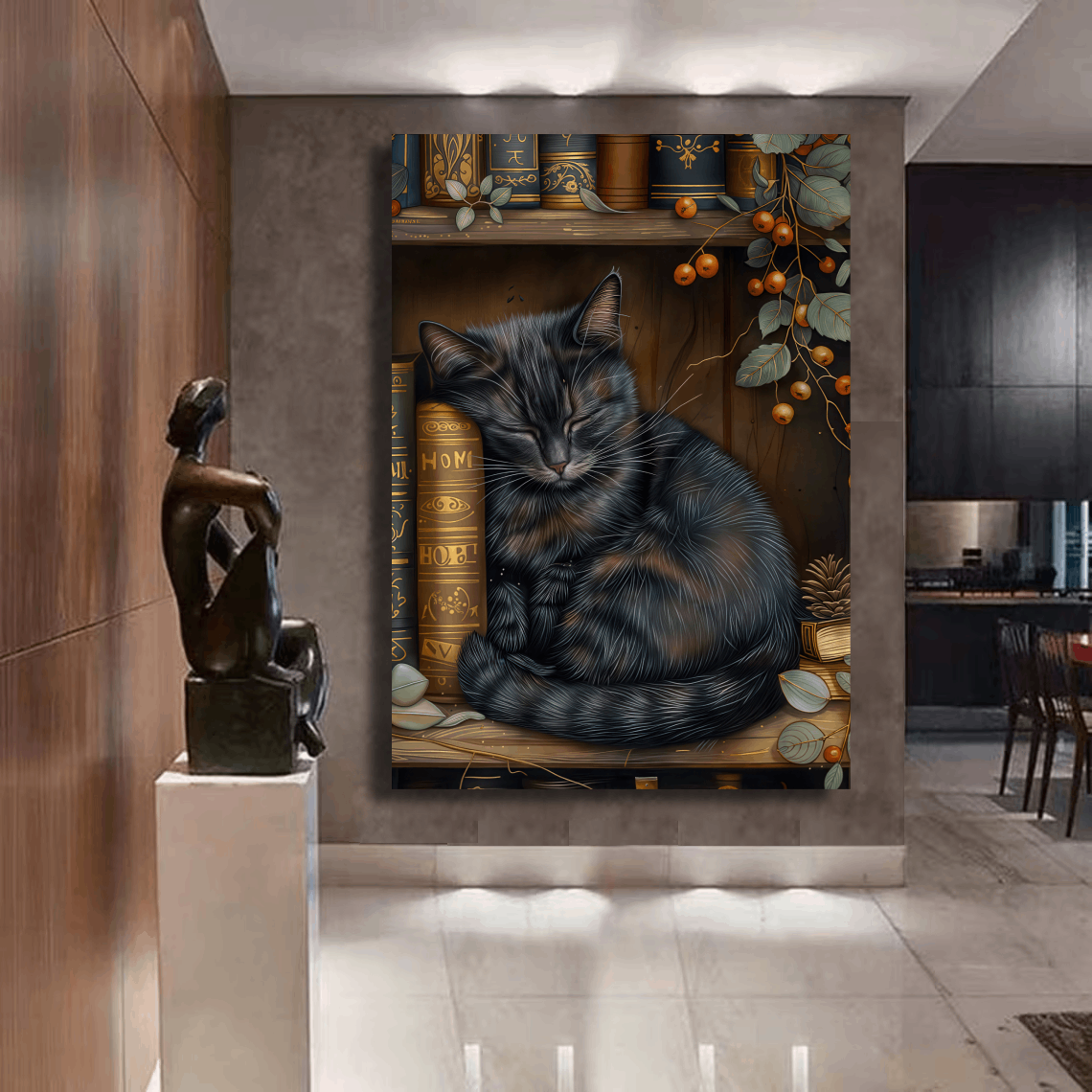 Sleeping Cat Among Books Wall Art