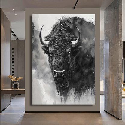 Buffalo’s Majestic Strength in Shadows Wall Art