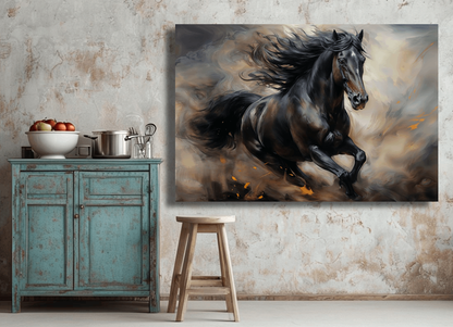 Majestic Black Horse in Motion Wall Art