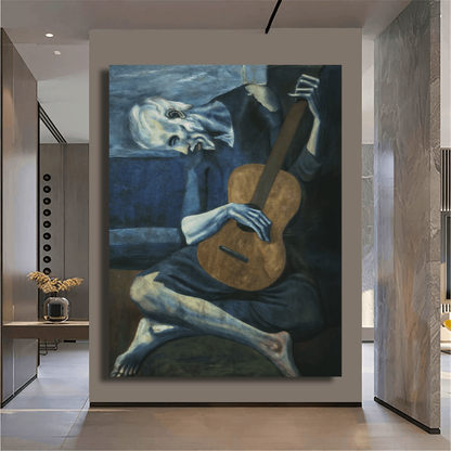 Melancholy Guitarist in Blue Wall Art