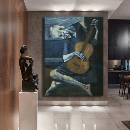 Melancholy Guitarist in Blue Wall Art