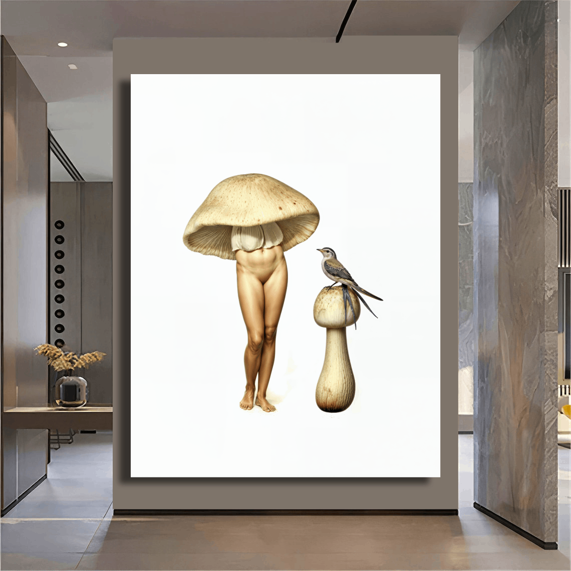 Mushroom Ladyshroom and Bird Wall Art