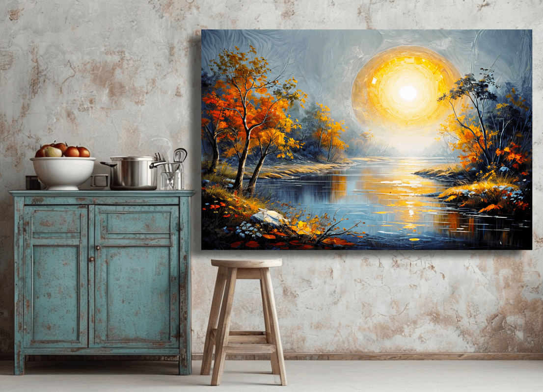 Radiant Sun Over Autumn River Wall Art