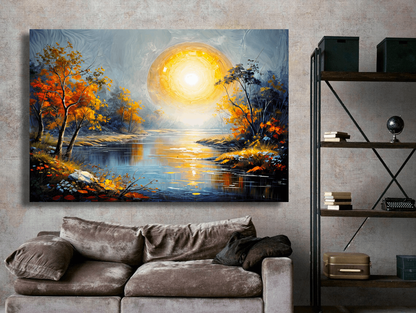 Radiant Sun Over Autumn River Wall Art