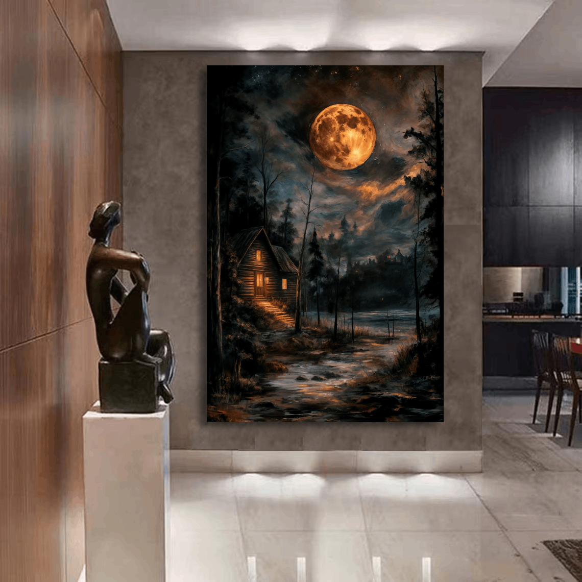 Red Moon Moonlit Cabin Wall Art