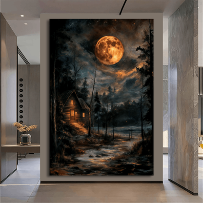 Red Moon Moonlit Cabin Wall Art