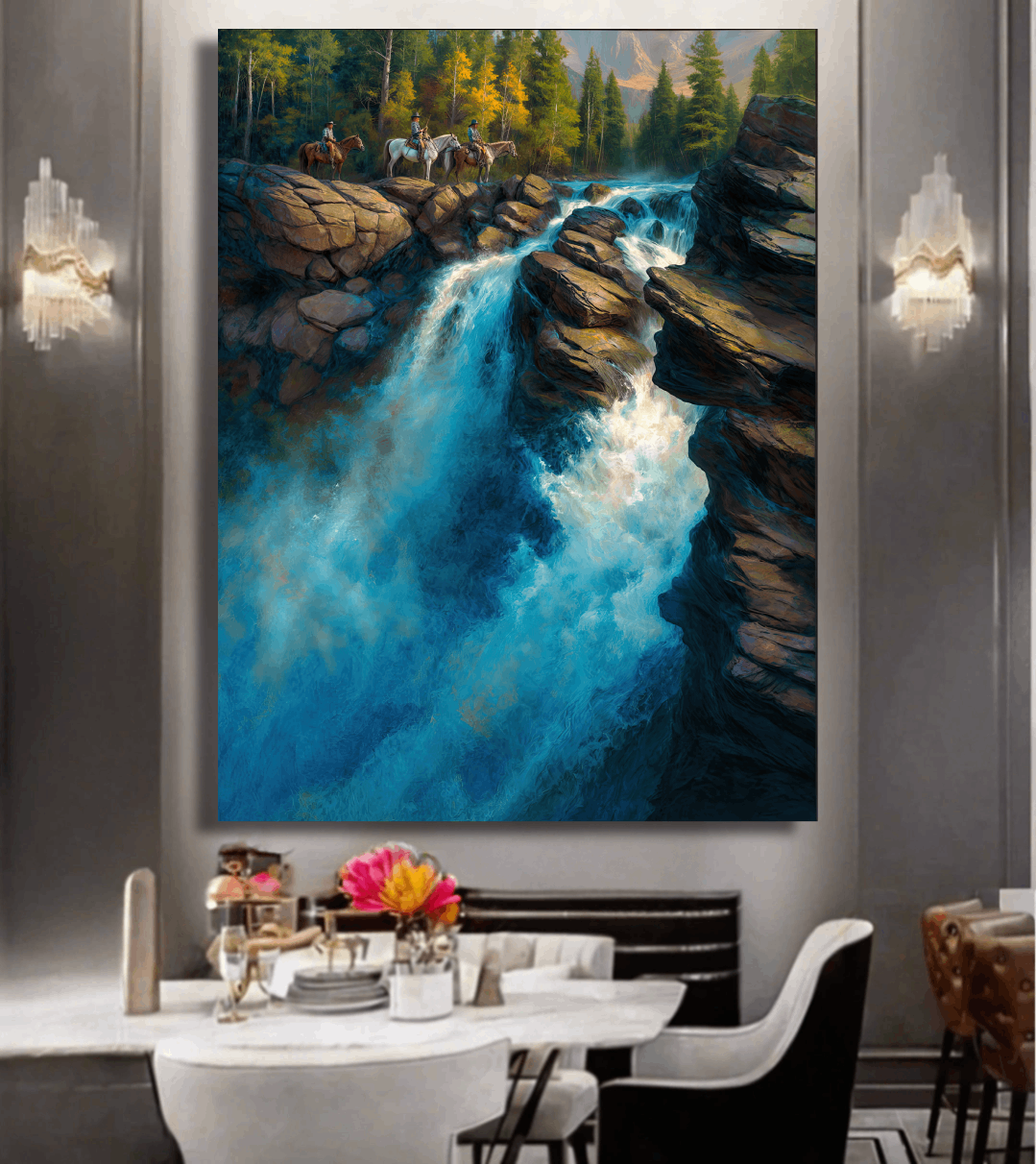 Riders Above Rushing Water Wall Art