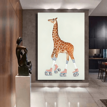 Roller Skating Giraffe Adventure Wall Art