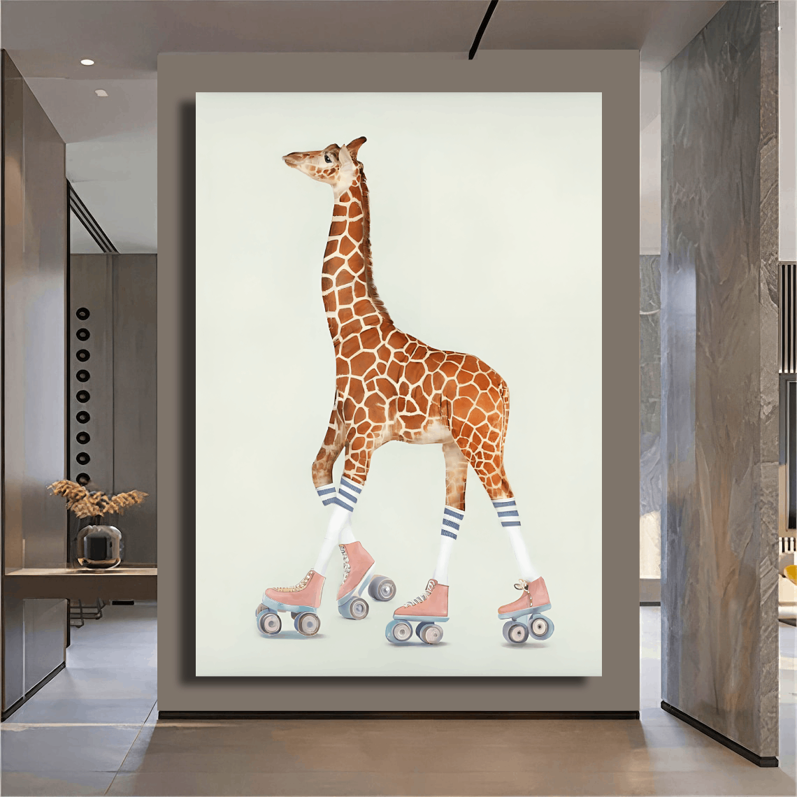 Roller Skating Giraffe Adventure Wall Art