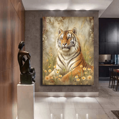 Rustic Majesty Tiger Amidst Wildflowers Wall Art