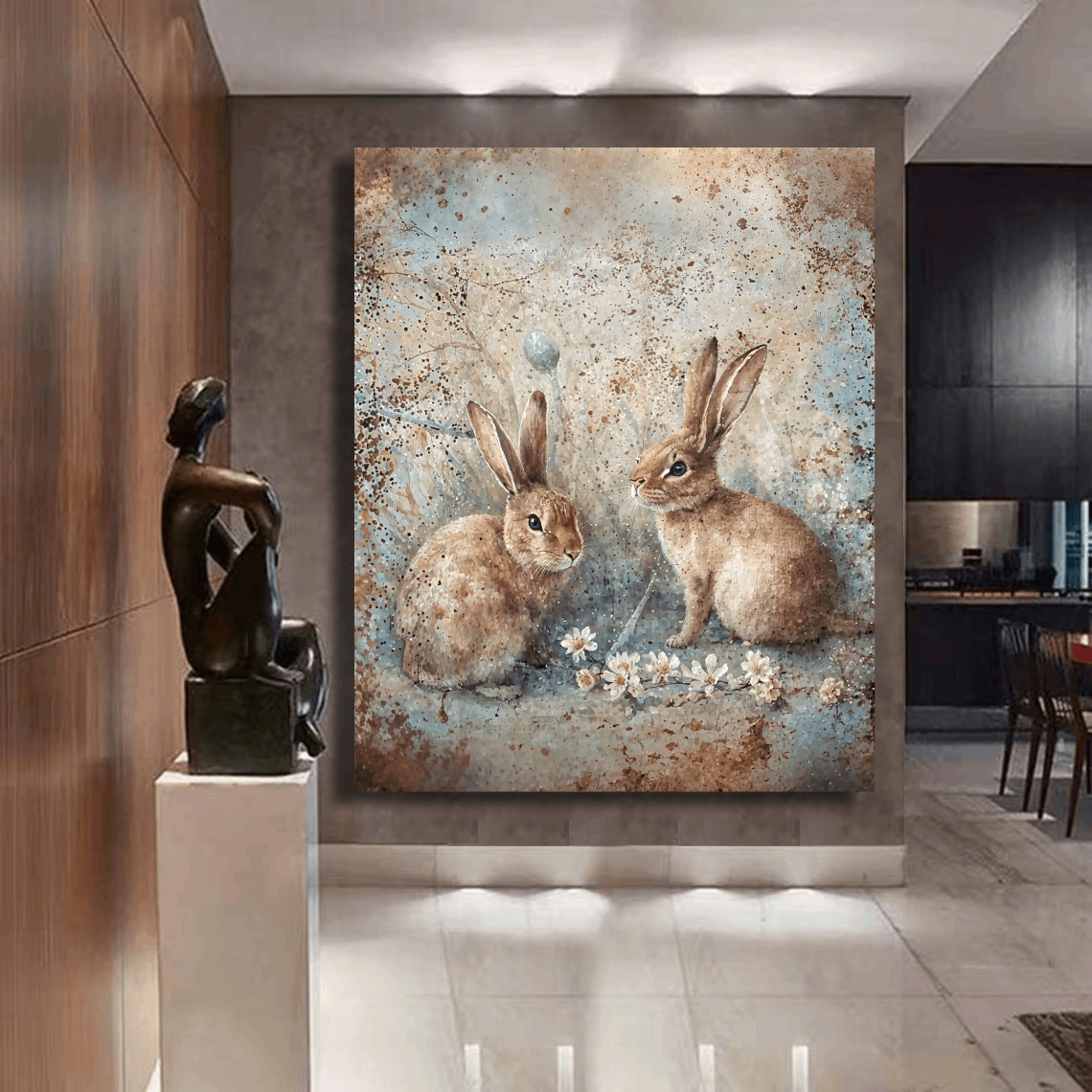 Rustic Rabbits in Spring Meadow Wall Art