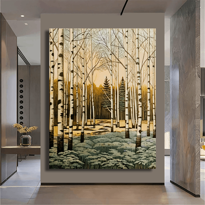 Serenity Among Birch Trees Abstract Wall Art