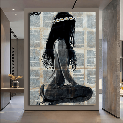 Silhouette of a Nude Girl on Printed Pages Wall Art