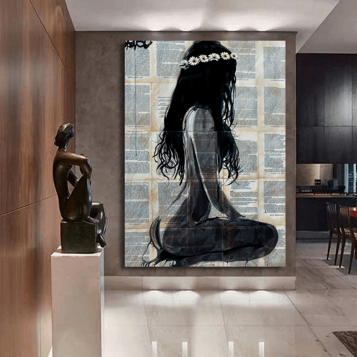Silhouette of a Nude Girl on Printed Pages Wall Art