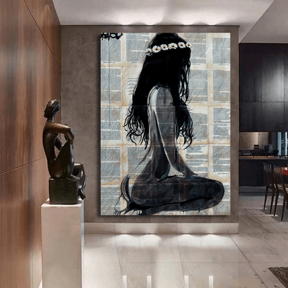 Silhouette of a Nude Girl on Printed Pages Wall Art