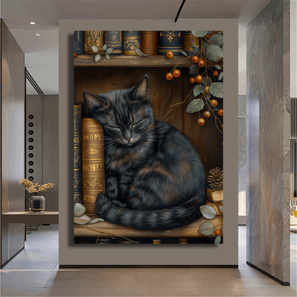 Sleeping Cat Among Books Wall Art