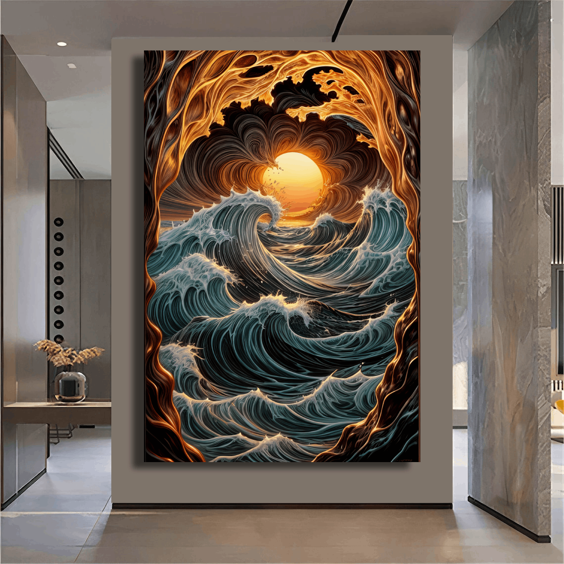 Sunrise Amidst Rolling Waves Wall Art