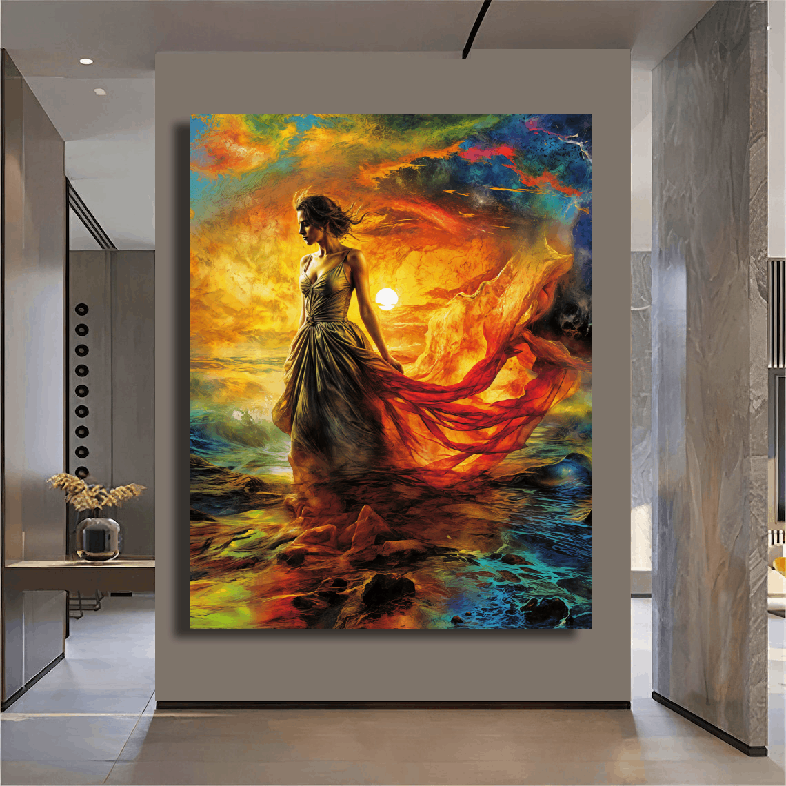 Sunset Lady in Flames Wall Art