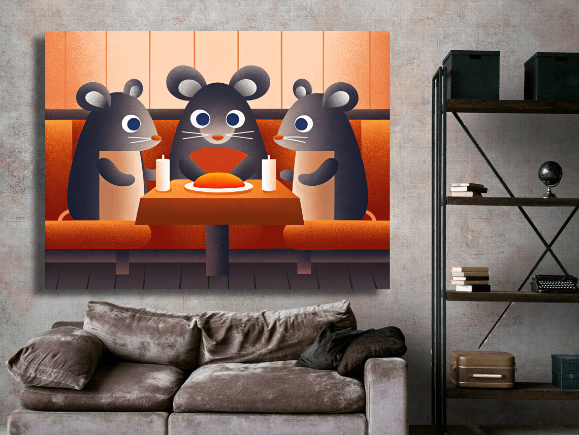 Three Mice Sharing Meal Wall Art