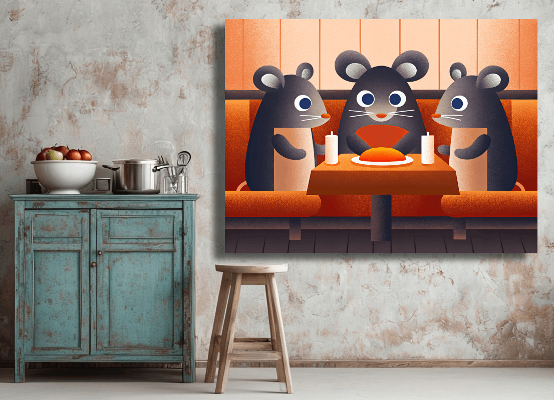 Three Mice Sharing Meal Wall Art