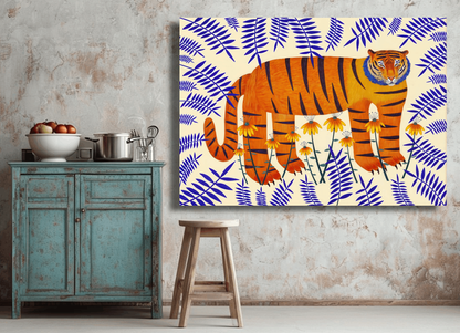 Tiger Among Wildflowers and Ferns Wall Art