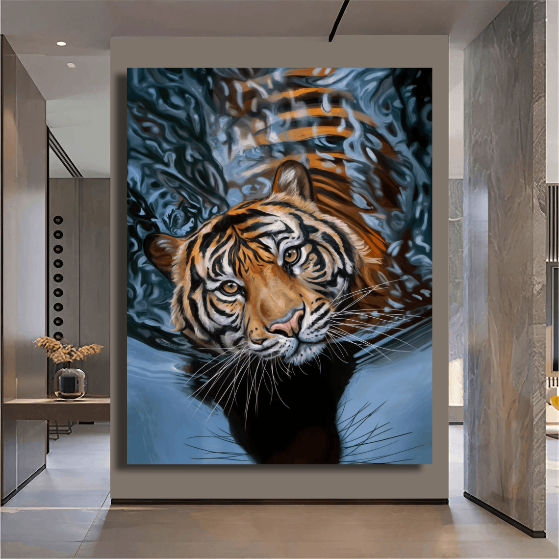 Tiger in Water Wall Art