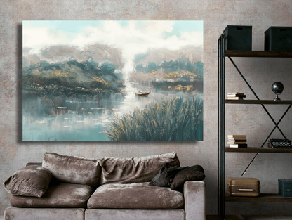 Tranquil Riverboat Morning Scene Wall Art