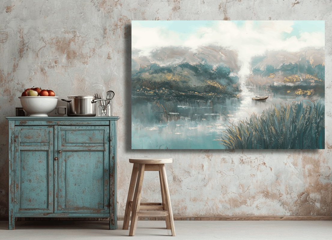 Tranquil Riverboat Morning Scene Wall Art