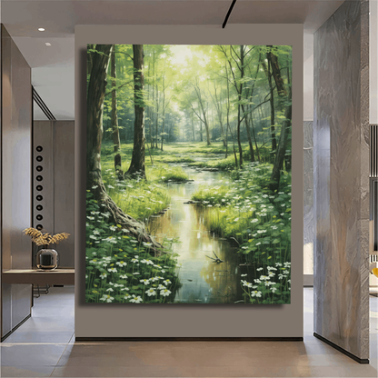 Tranquil Stream Through Forest Wall Art