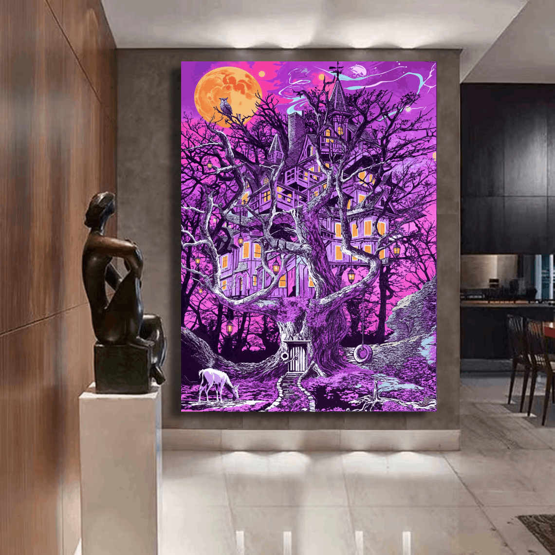 Treehouse with Purple Background Wall Art