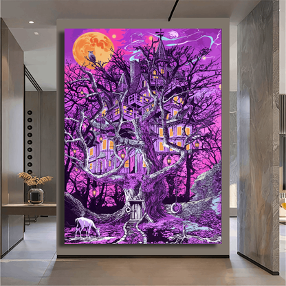 Treehouse with Purple Background Wall Art