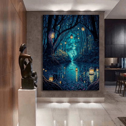 Trees, Lanterns and River Wall Art