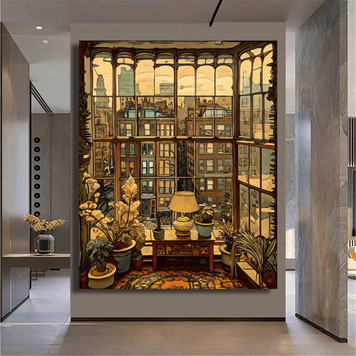 Urban New York View Through Glass Wall Art